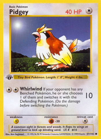 Pidgey (57/102) (Shadowless) [Base Set 1st Edition]