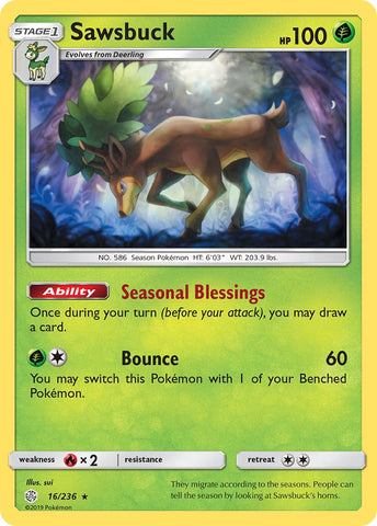 Sawsbuck (16/236) (Prerelease Kit Exclusive) (Theme Deck Exclusive) [Sun & Moon: Cosmic Eclipse]