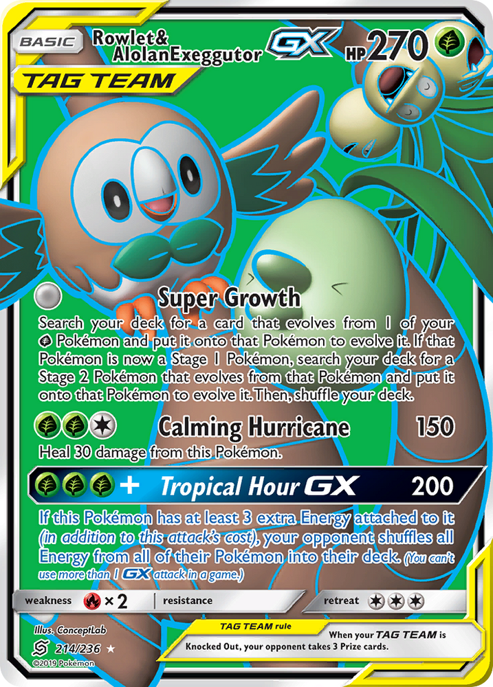 Rowlet & Alolan Exeggutor GX (214/236) [Sun & Moon: Unified Minds]