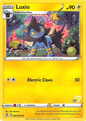 Luxio (092/264) (Pikachu Stamp #53) [Battle Academy 2022]