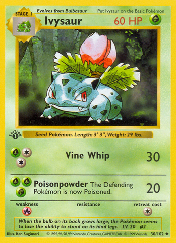 Ivysaur (30/102) (Shadowless) [Base Set 1st Edition]